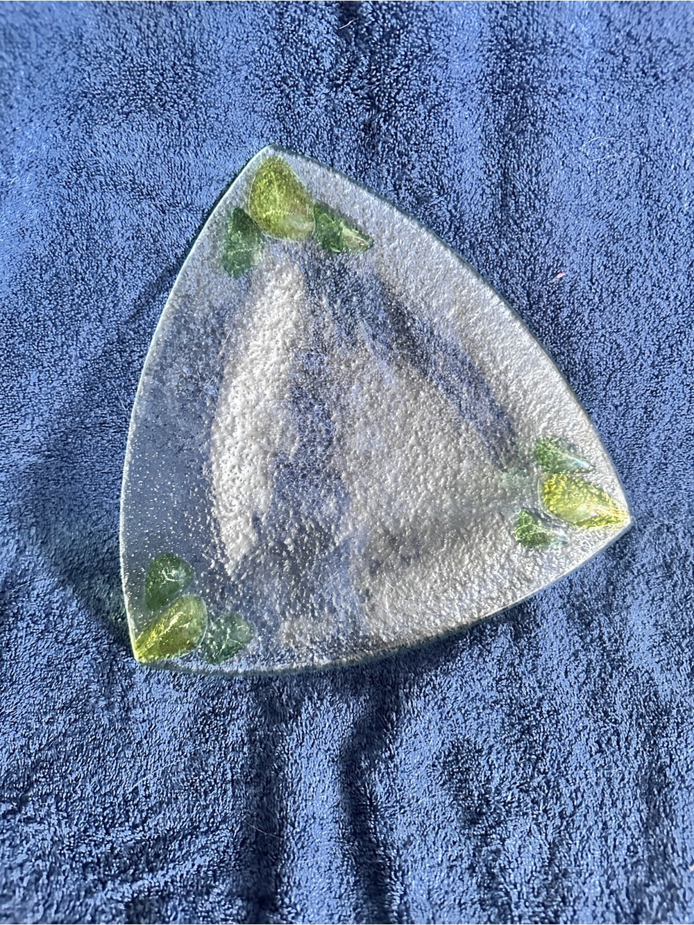 Triangular Textured Glass Accent Plate with Green Leaf Details